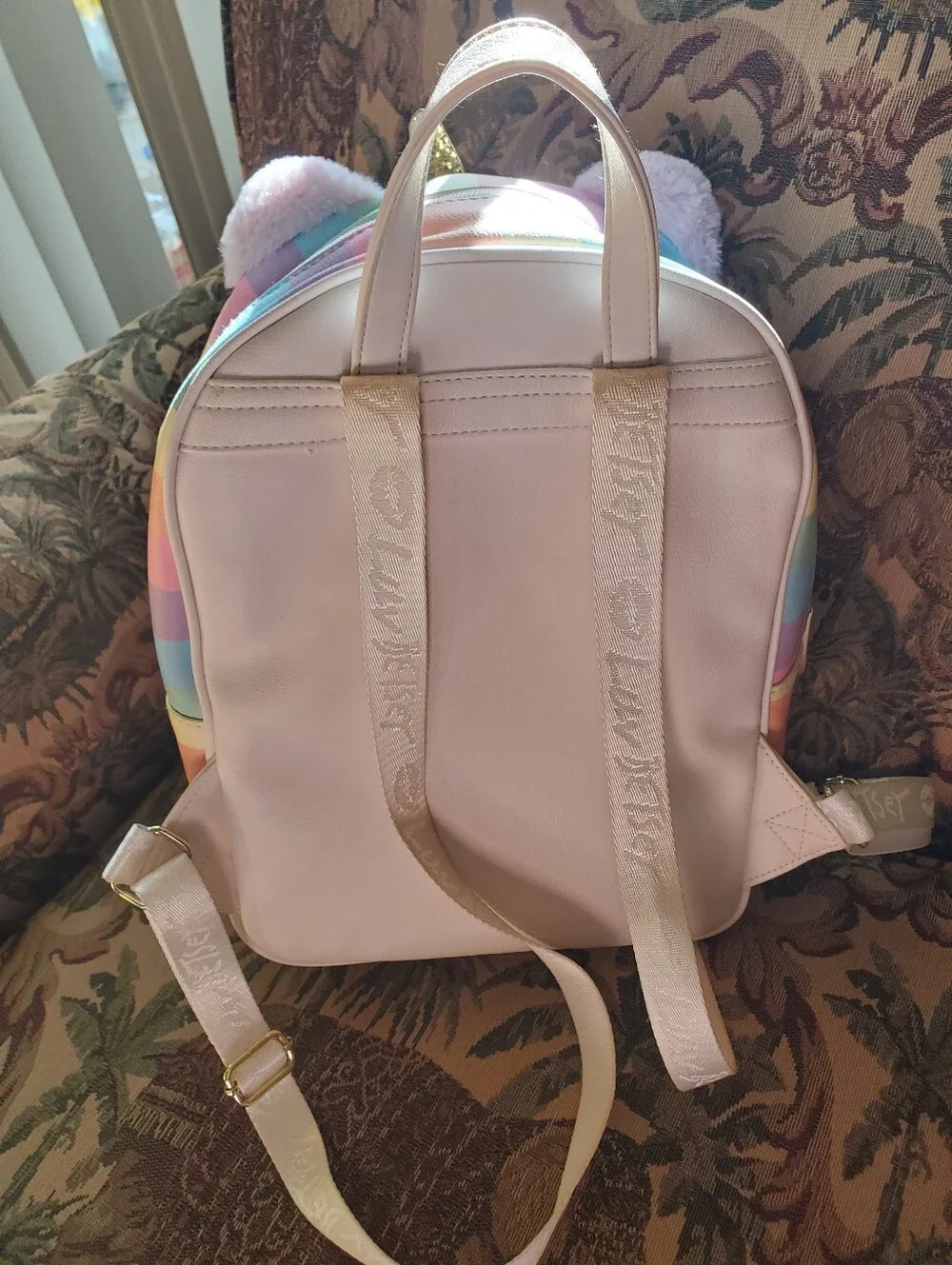 Betsey Johnson Rainbow Sparkle Unicorn Cat Backpack with Adjustable Straps
